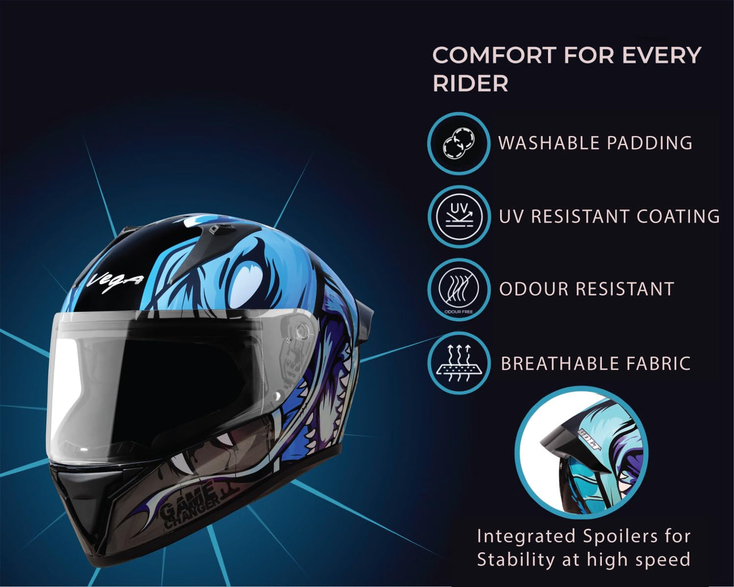 VEGA Bolt Game Changer Full Face Helmet Black Blue