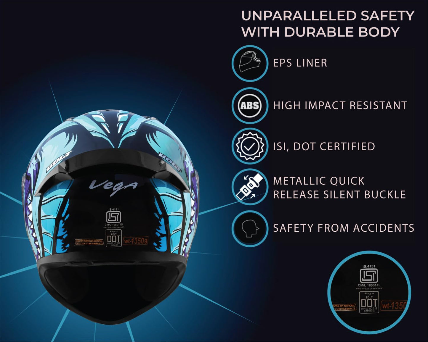 VEGA Bolt Game Changer Full Face Helmet Black Blue