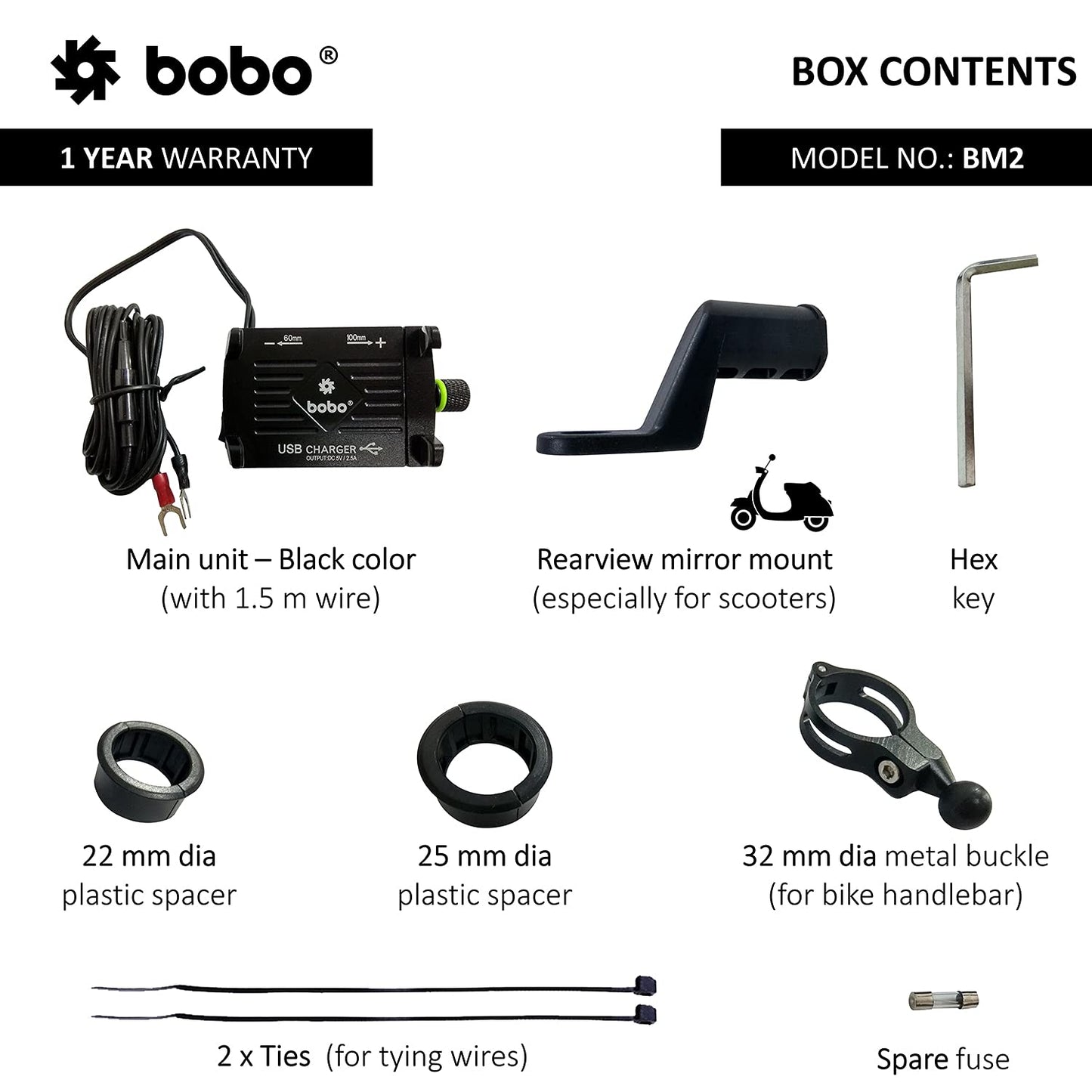 BOBO BM2 Aluminium Waterproof Bike/Motorcycle/Scooter With Charger