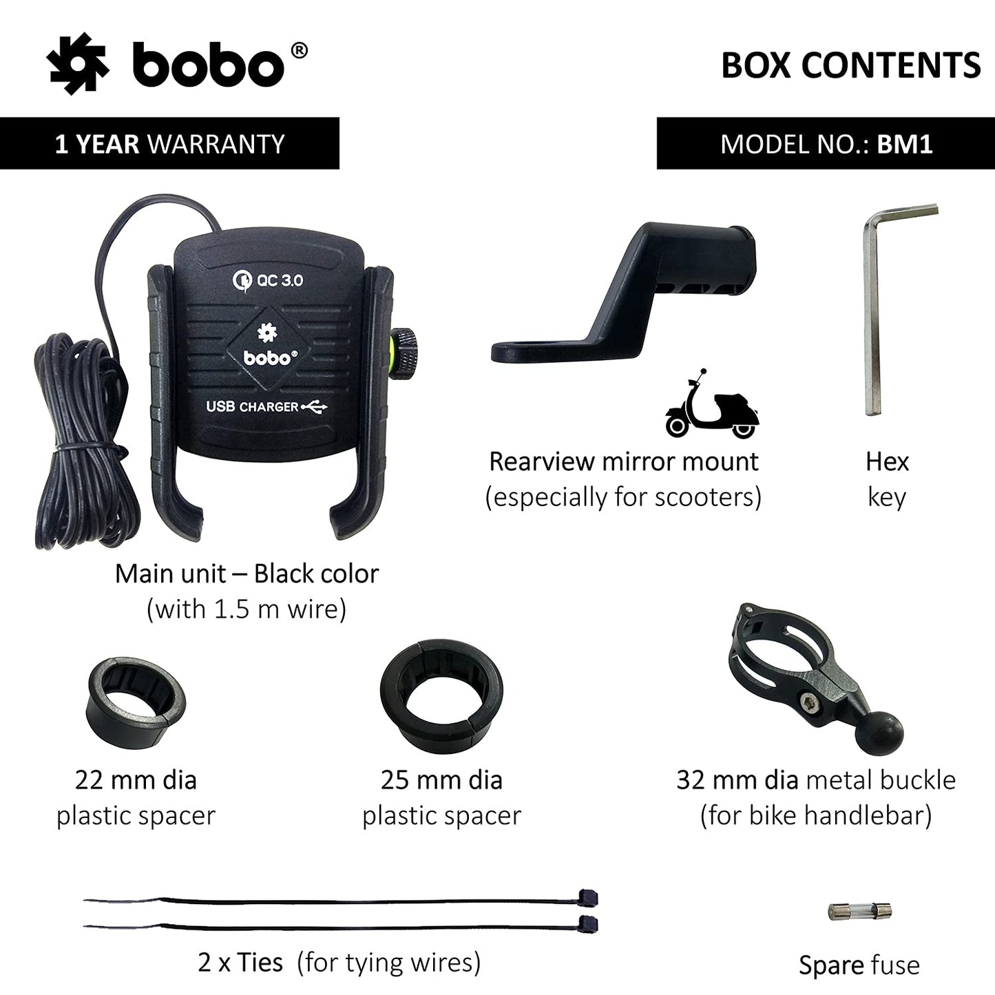 BOBO BM1 Jaw-Grip Bike Mobile Holder with Fast USB 3.0