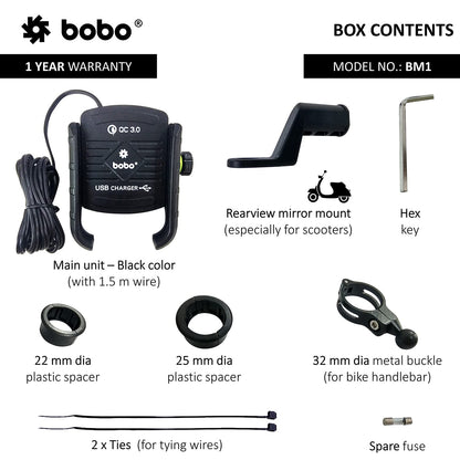 BOBO BM1 Jaw-Grip Bike Mobile Holder with Fast USB 3.0