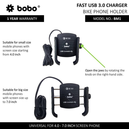 BOBO BM1 Jaw-Grip Bike Mobile Holder with Fast USB 3.0