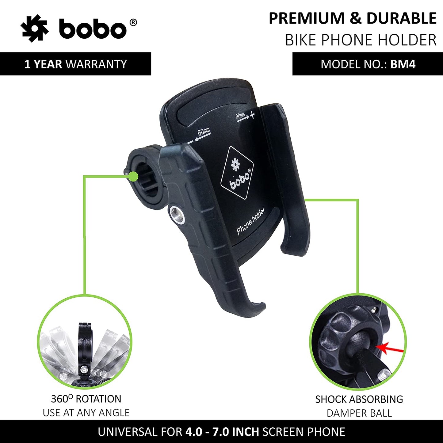 BOBO BM4 Jaw-Grip Mobile Holder for Bikes/Scooters