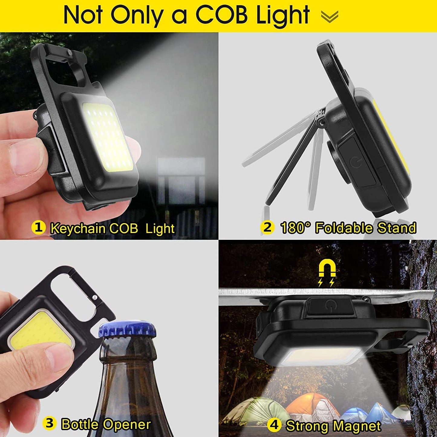 Multifunction Keychain Led Light with Bottle Opener, Magnetic Base and Folding Bracket Mini