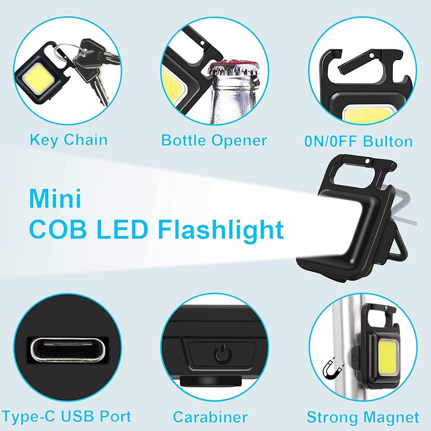 Multifunction Keychain Led Light with Bottle Opener, Magnetic Base and Folding Bracket Mini