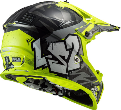 LS2 MX437 Fast Evo Crusher Matt Black Hi Viz Yellow Helmet