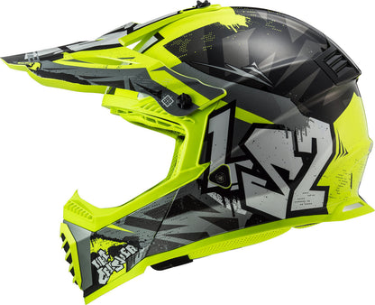 LS2 MX437 Fast Evo Crusher Matt Black Hi Viz Yellow Helmet